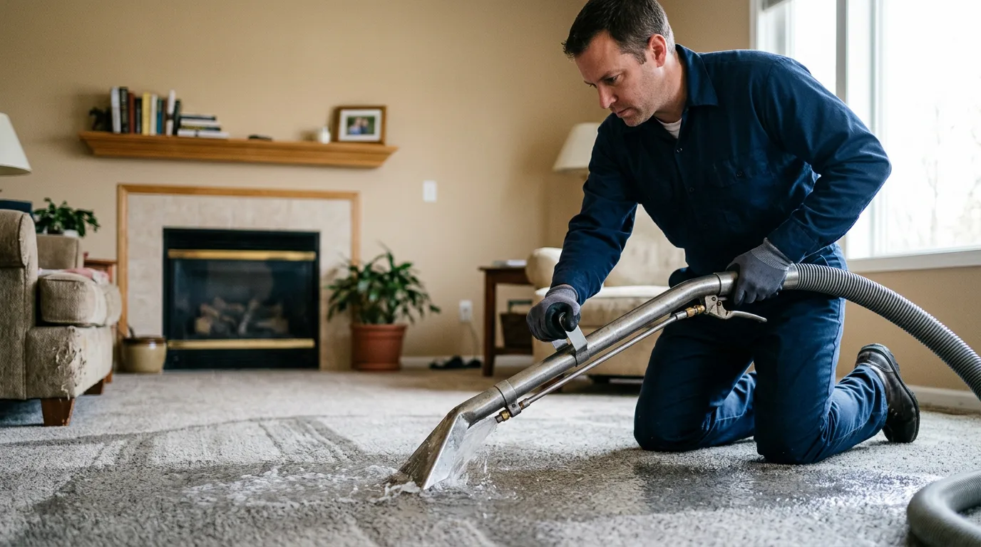Water damage restoration technician working near Huggins, MO
